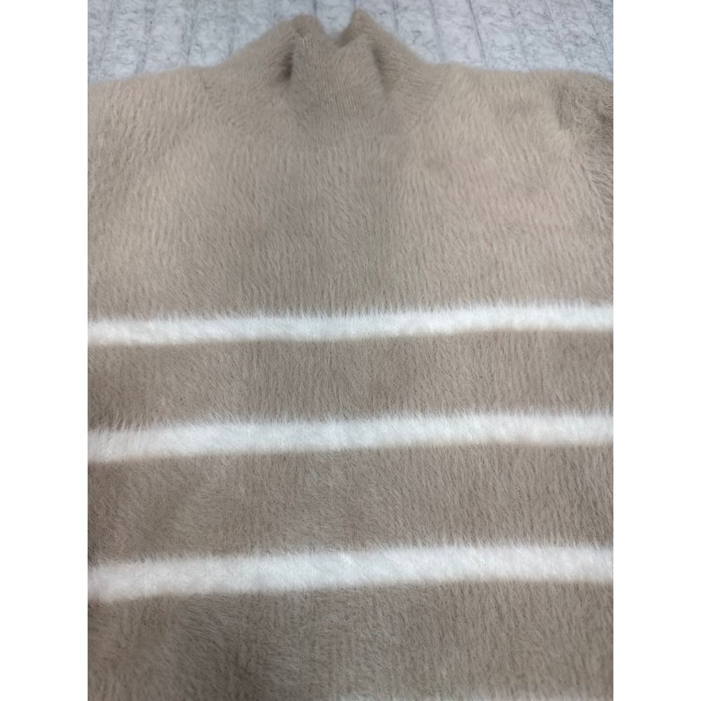 Bailey 44 Womens XS Tan White Striped Mock Neck Long‎ Sleeve Sweater Pullover